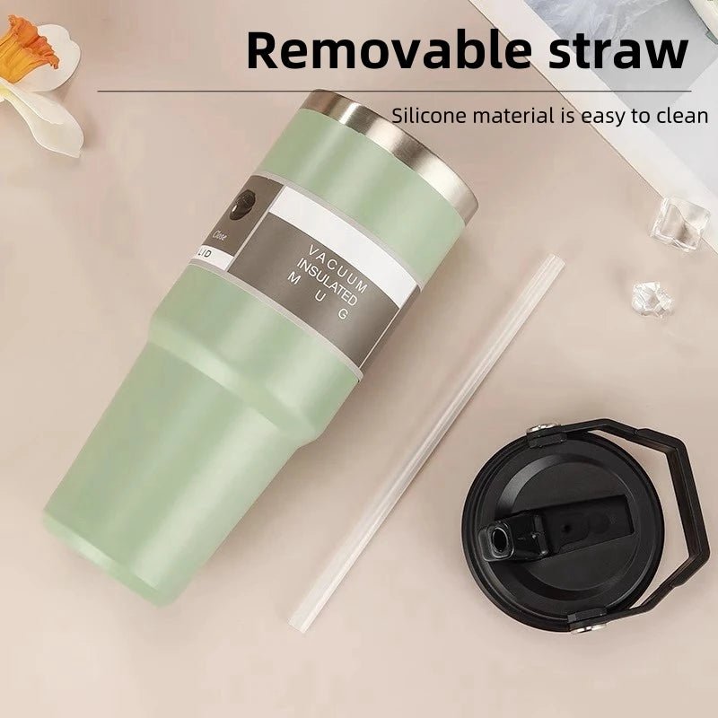 30oz Vacuum - Insulated Stainless Steel Travel Mug with Handle & Hidden Straw – Large Capacity Car Cup Thermos - goosavvy.com