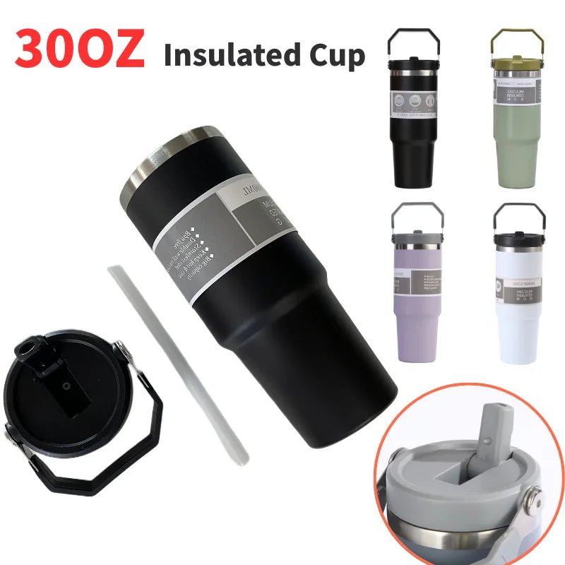 30oz Vacuum - Insulated Stainless Steel Travel Mug with Handle & Hidden Straw – Large Capacity Car Cup Thermos - goosavvy.com