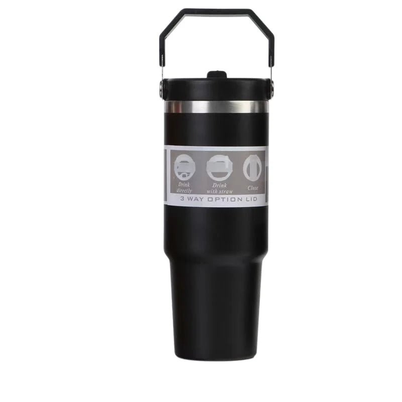 30oz Vacuum - Insulated Stainless Steel Travel Mug with Handle & Hidden Straw – Large Capacity Car Cup Thermos - goosavvy.com