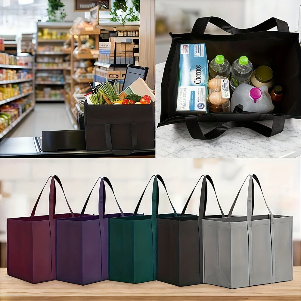 4 - Pack Heavy - Duty Reusable Shopping Bags - Durable Non - Woven Tote in Purple & Teal Mix - Reinforced, Foldable, Spacious Grocery Carryall - goosavvy.com