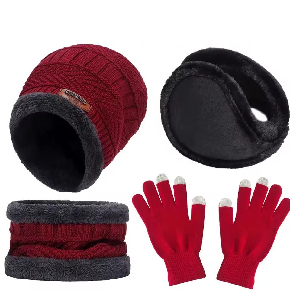 4 - Piece Winter Warm Set – Knit Beanie, Fleece Neck Warmer, Ear Muffs & Touchscreen Gloves for Men, Women - goosavvy.com