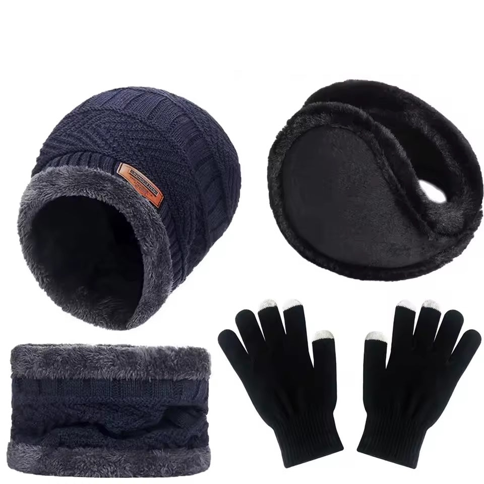 4 - Piece Winter Warm Set – Knit Beanie, Fleece Neck Warmer, Ear Muffs & Touchscreen Gloves for Men, Women - goosavvy.com
