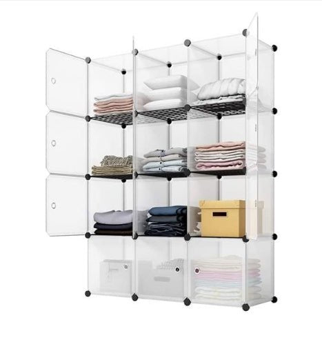 4 - Tier 12 - Cube Plastic Storage Organizer with Doors, DIY Shelving Unit - goosavvy.com