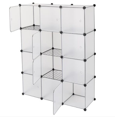 4 - Tier 12 - Cube Plastic Storage Organizer with Doors, DIY Shelving Unit - goosavvy.com