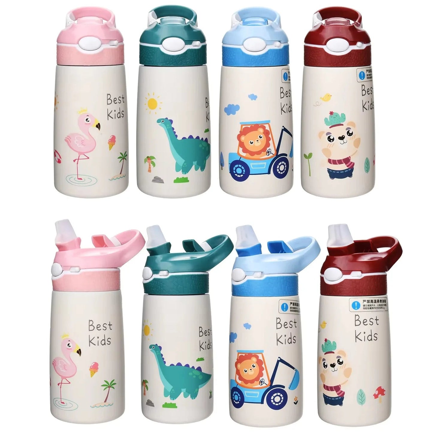 400ML Kids Water Bottle – Cartoon Animal Thermos with Duck Straw, 316 Stainless Steel Vacuum Flask - goosavvy.com