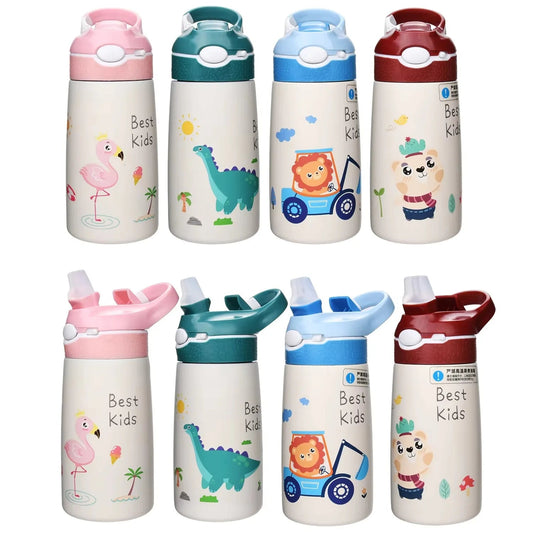 400ML Kids Water Bottle – Cartoon Animal Thermos with Duck Straw, 316 Stainless Steel Vacuum Flask - goosavvy.com