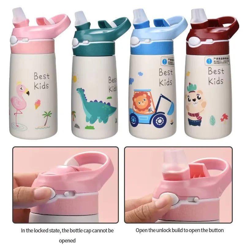 400ML Kids Water Bottle – Cartoon Animal Thermos with Duck Straw, 316 Stainless Steel Vacuum Flask - goosavvy.com