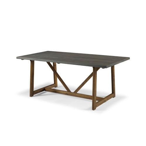 Modern Farmhouse Solid Wood V-Frame Trestle Dining Table - Grey Brown