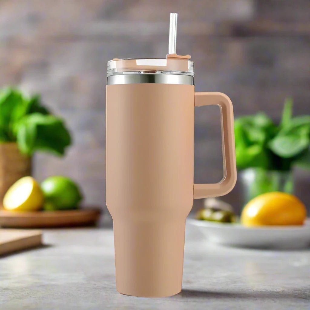 40oz Stainless Steel Insulated Tumbler with Handle and Reusable Straw - goosavvy.com