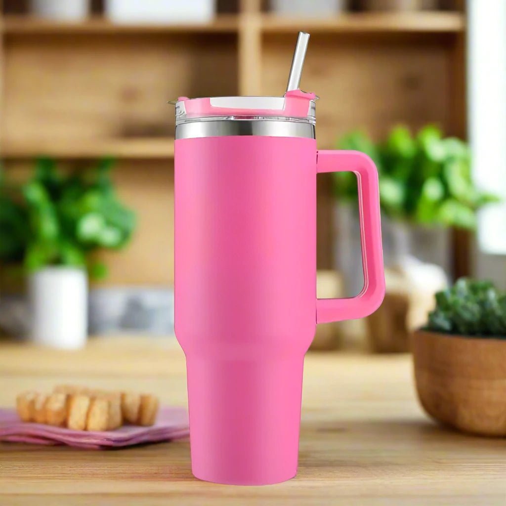 40oz Stainless Steel Insulated Tumbler with Handle and Reusable Straw - goosavvy.com