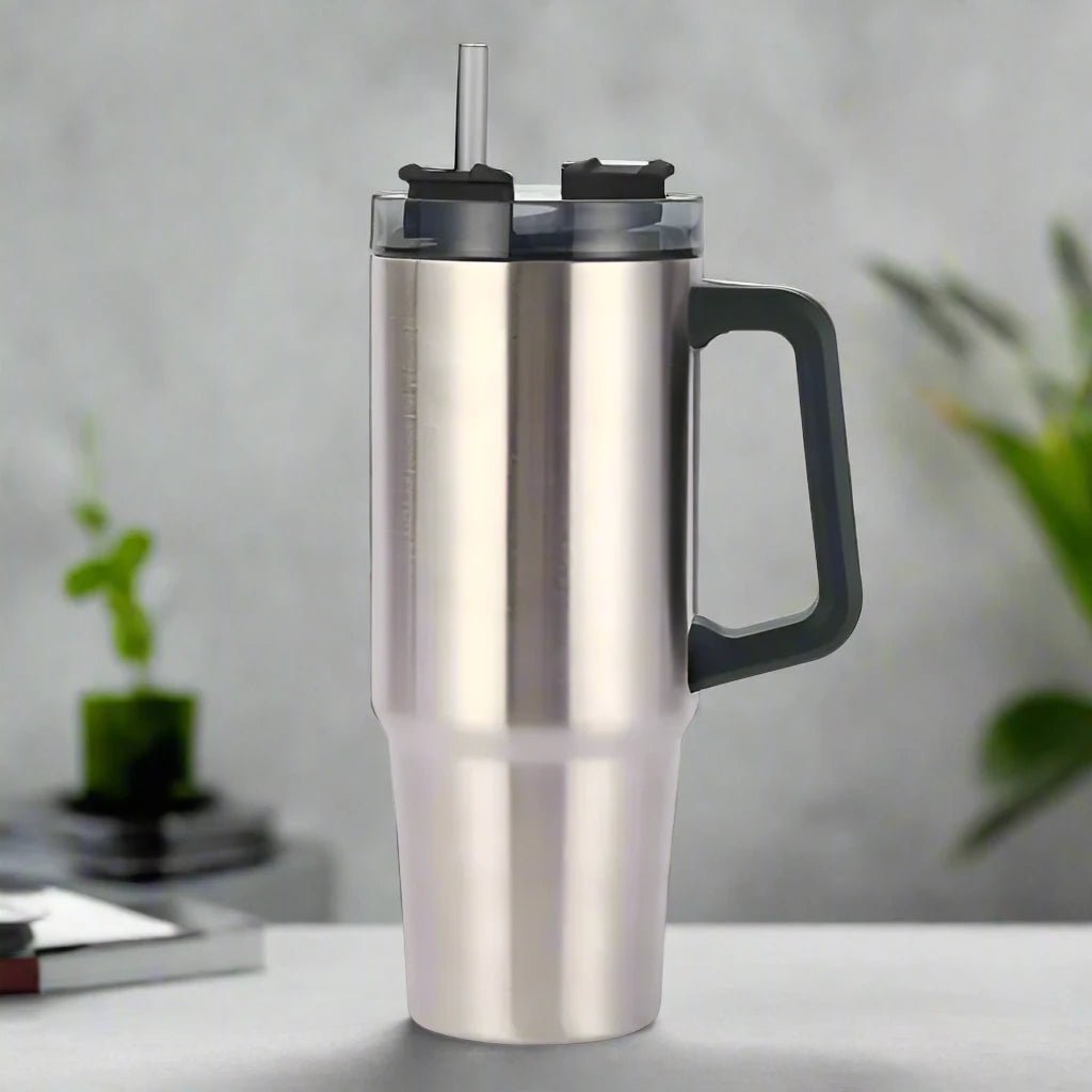 40oz Stainless Steel Insulated Tumbler with Handle and Reusable Straw - goosavvy.com