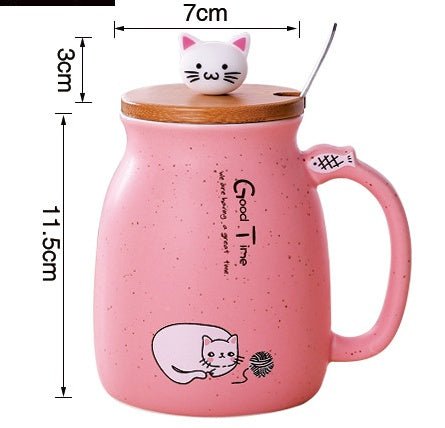 450ml Cartoon Cat Ceramic Mug with Lid & Spoon – Stylish Drinkware for Girls, Perfect Gift for Coffee, Tea, Milk - goosavvy.com