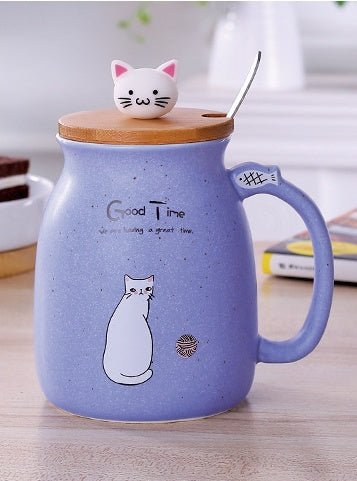 450ml Cartoon Cat Ceramic Mug with Lid & Spoon – Stylish Drinkware for Girls, Perfect Gift for Coffee, Tea, Milk - goosavvy.com