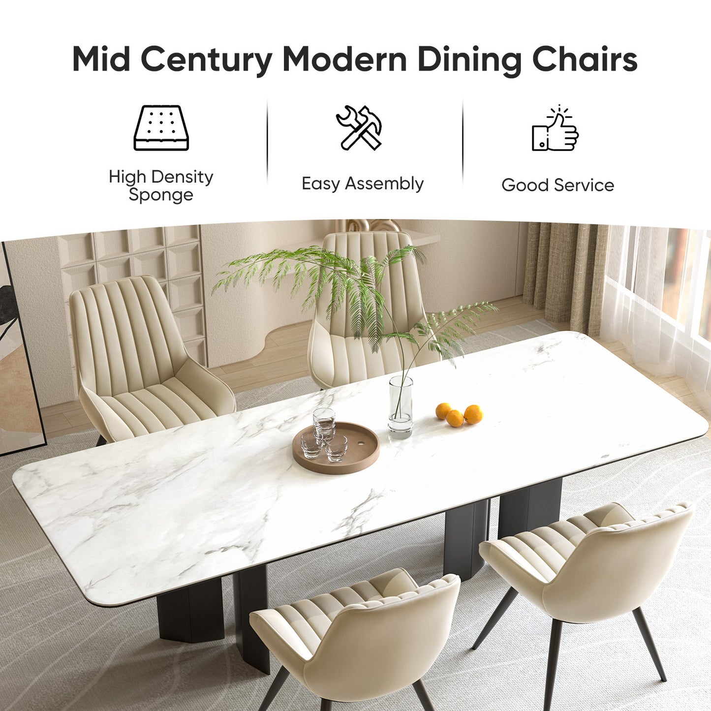 Modern Upholstered Dining Chairs Set of 2 or 4, Comfortable Fabric Kitchen Chairs with Padded Cushions & Sturdy Metal Legs