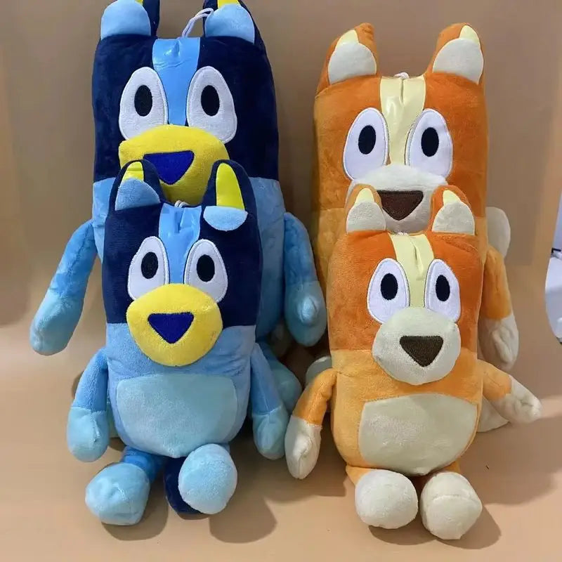 4 Bluey and bingo plush toys, placed side by side