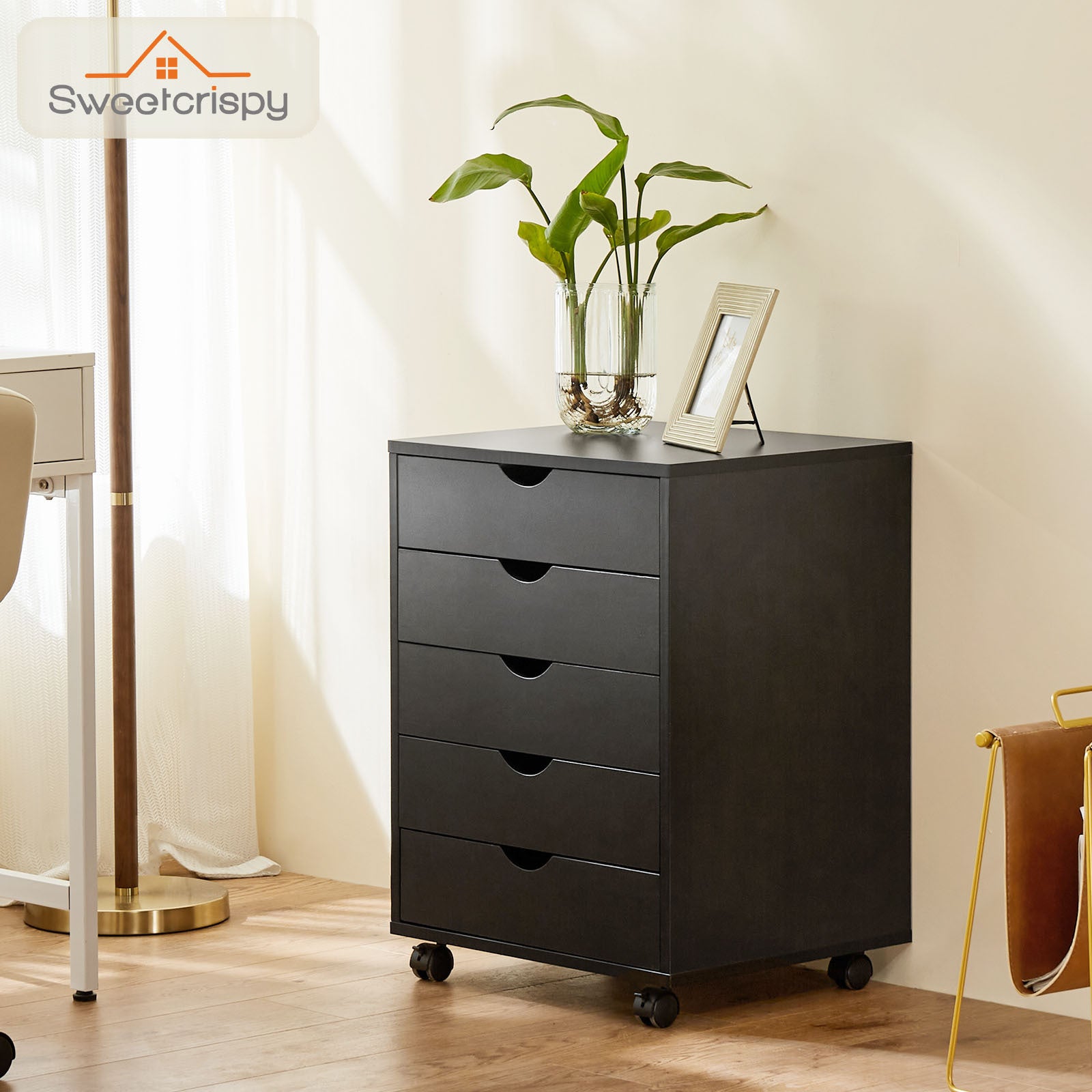 5 or 7 Drawer Wood File Cabinet with Wheels – Modern Dresser Organizer for Office & Home, White - goosavvy.com