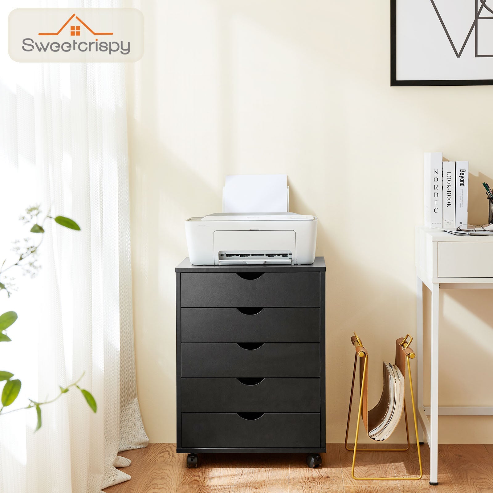 5 or 7 Drawer Wood File Cabinet with Wheels – Modern Dresser Organizer for Office & Home, White - goosavvy.com