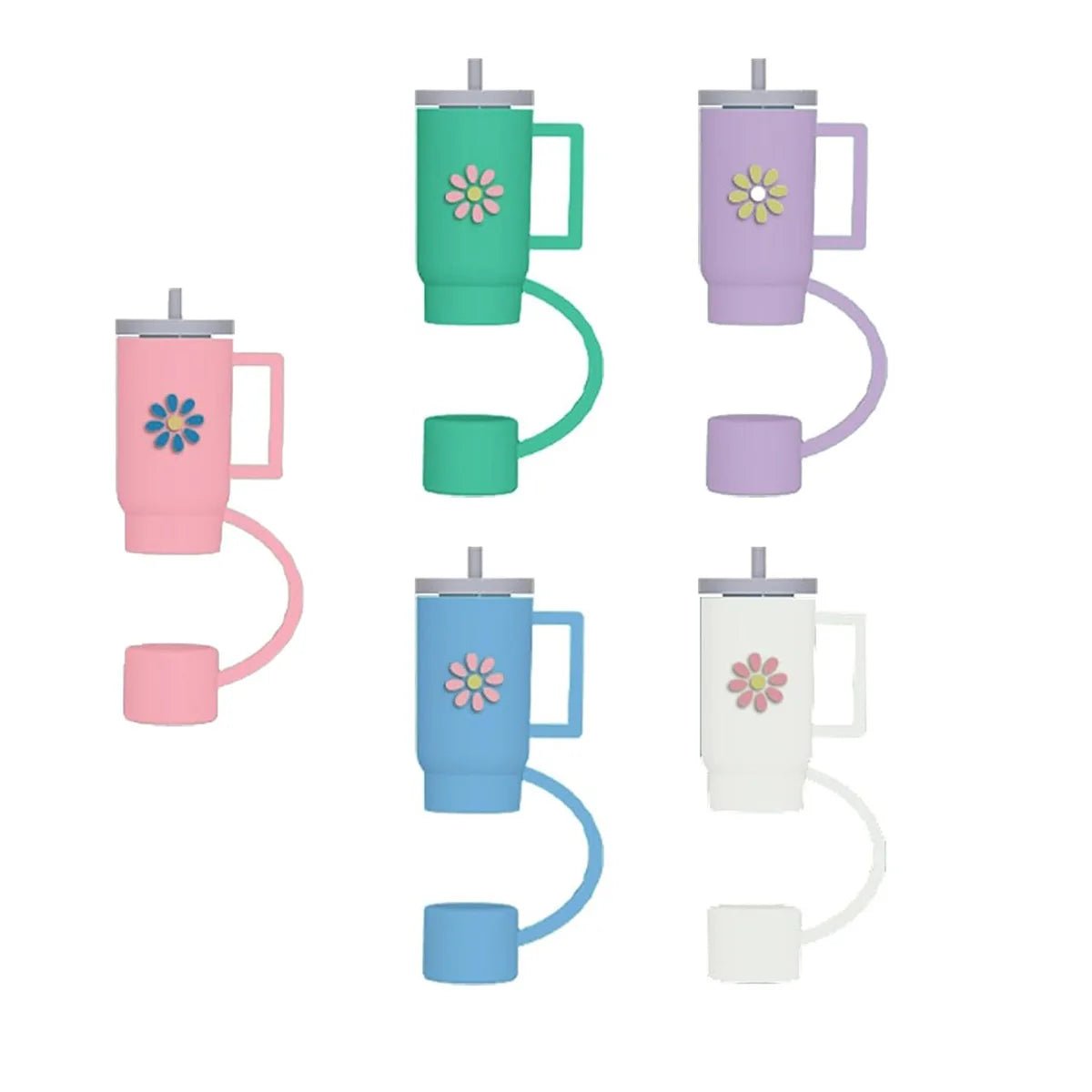 5 - Pack Silicone Straw Covers for Stanley 30 & 40 Oz Tumblers – Cute Mini Tumbler with Flower Design (10mm) - goosavvy.com