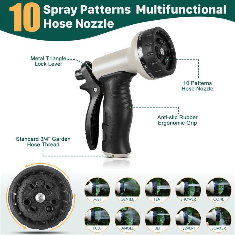 50ft/100ft Stainless Steel Garden Hose – Heavy Duty, Kink - Free with 10 - Pattern Spray Nozzle & 3/4” Leakproof Connector - goosavvy.com