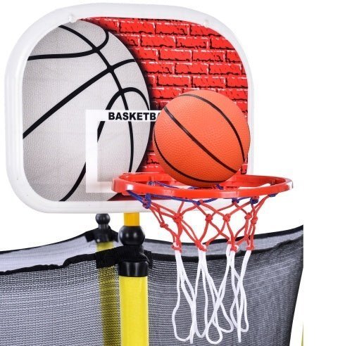 5.5FT Kids Trampoline with Enclosure, Basketball Hoop & Ball – Indoor & Outdoor Mini Toddler Trampoline, Safe & Fun - goosavvy.com