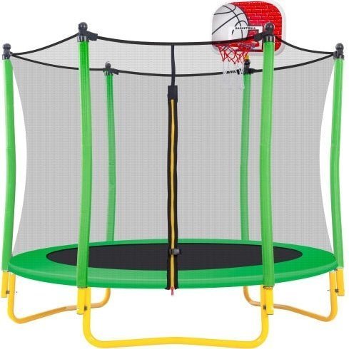 5.5FT Kids Trampoline with Enclosure, Basketball Hoop & Ball – Indoor & Outdoor Mini Toddler Trampoline, Safe & Fun - goosavvy.com