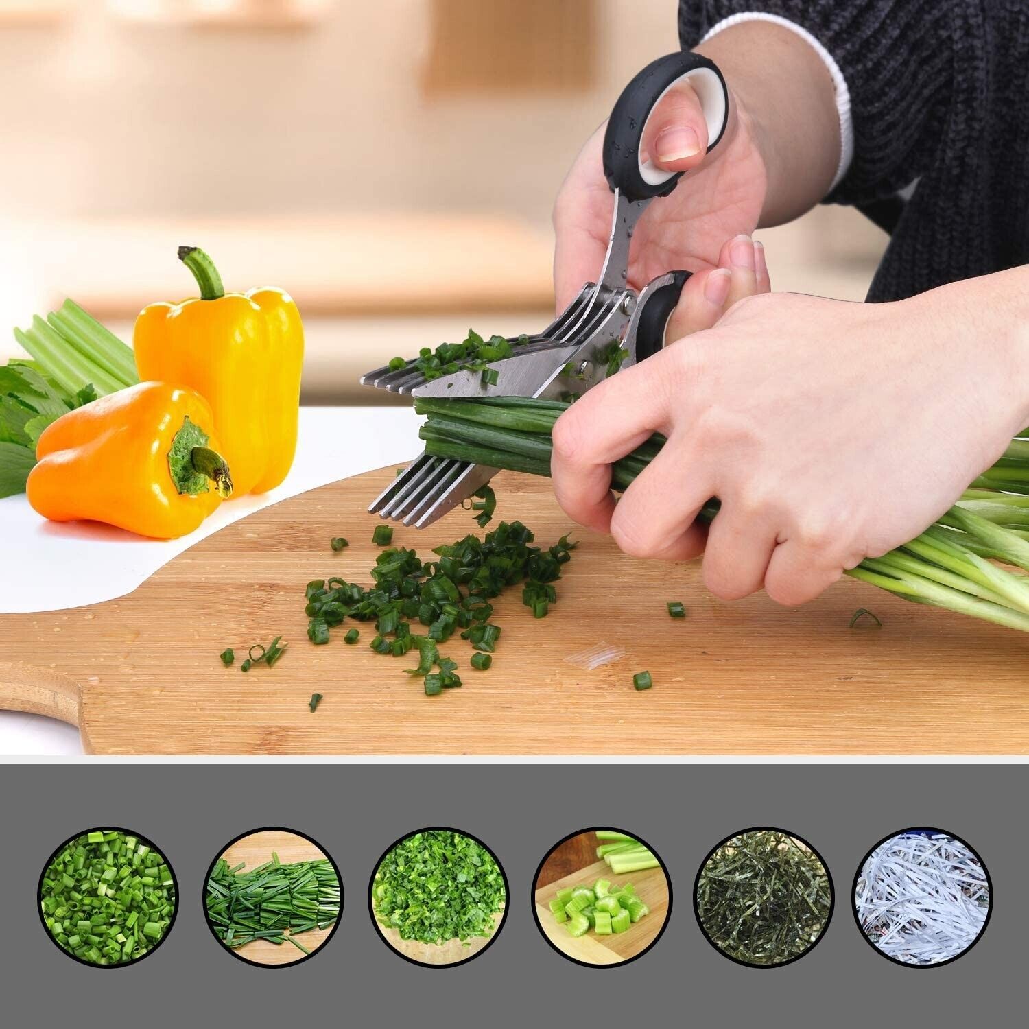 Herb Scissors with 5 Blades With Safety Cover and Cleaning Comb – Stainless Steel Shears for Fast Herb Cutting - goosavvy.com