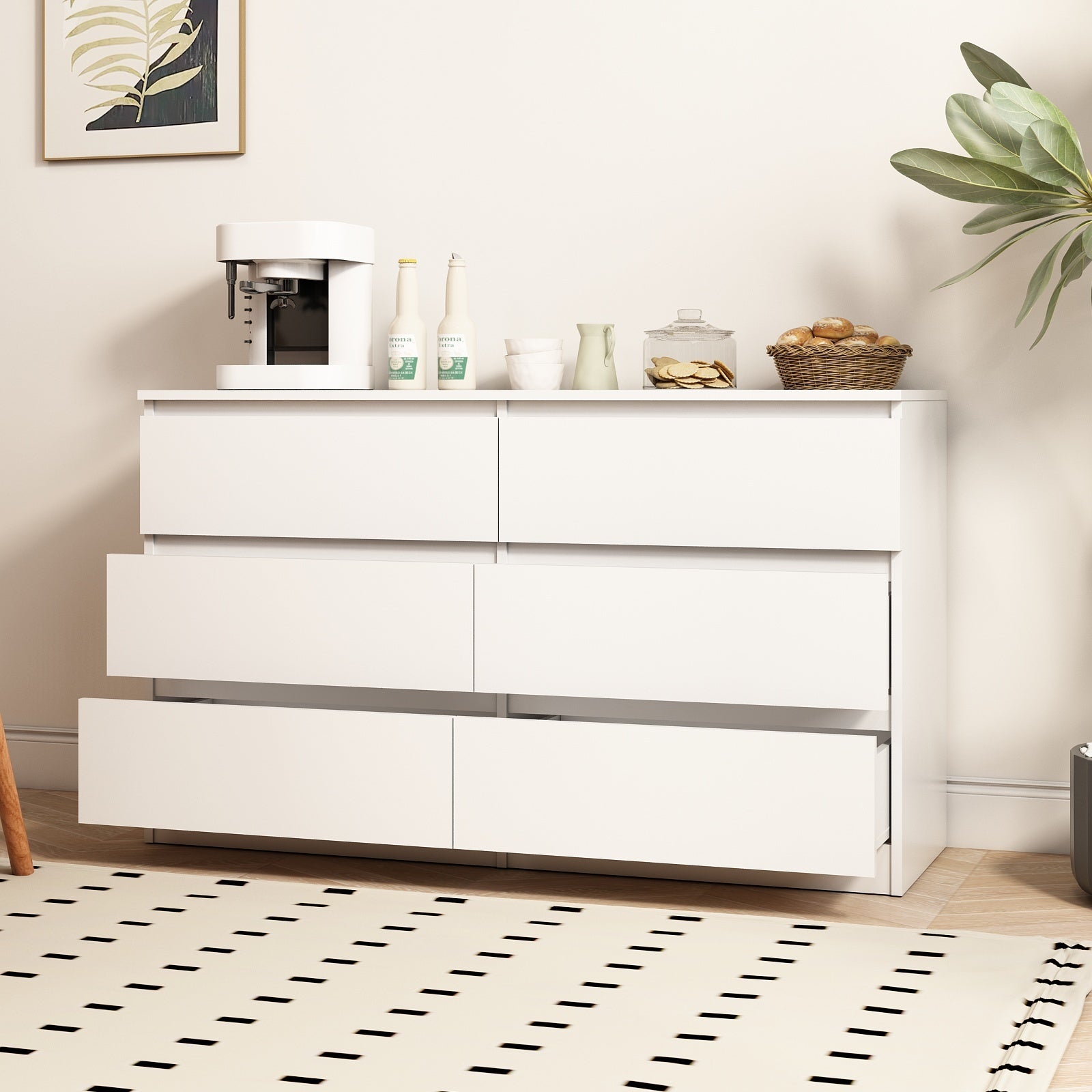 6 Drawer White Dresser Chest for Bedroom – Modern Minimalist Storage Organizer - goosavvy.com