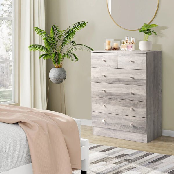 6 - Drawer Wooden Dresser for Bedroom – Chest of Drawers & Storage Unit, Gray - goosavvy.com