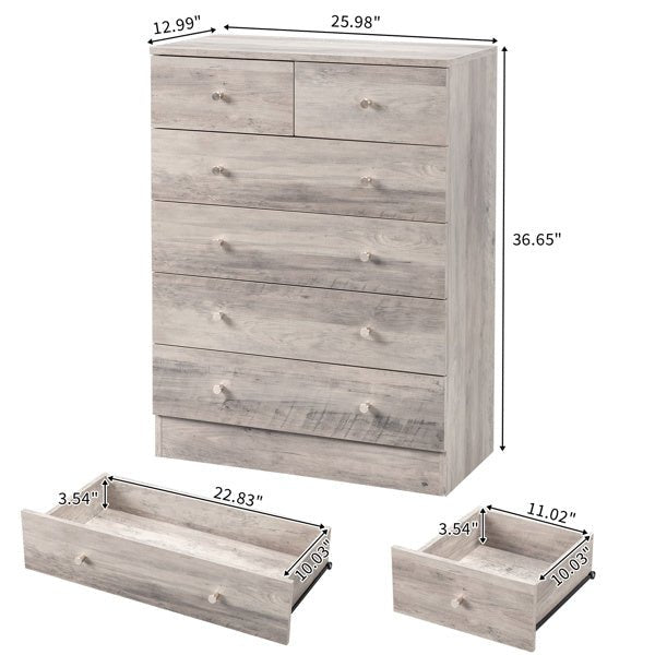 6 - Drawer Wooden Dresser for Bedroom – Chest of Drawers & Storage Unit, Gray - goosavvy.com