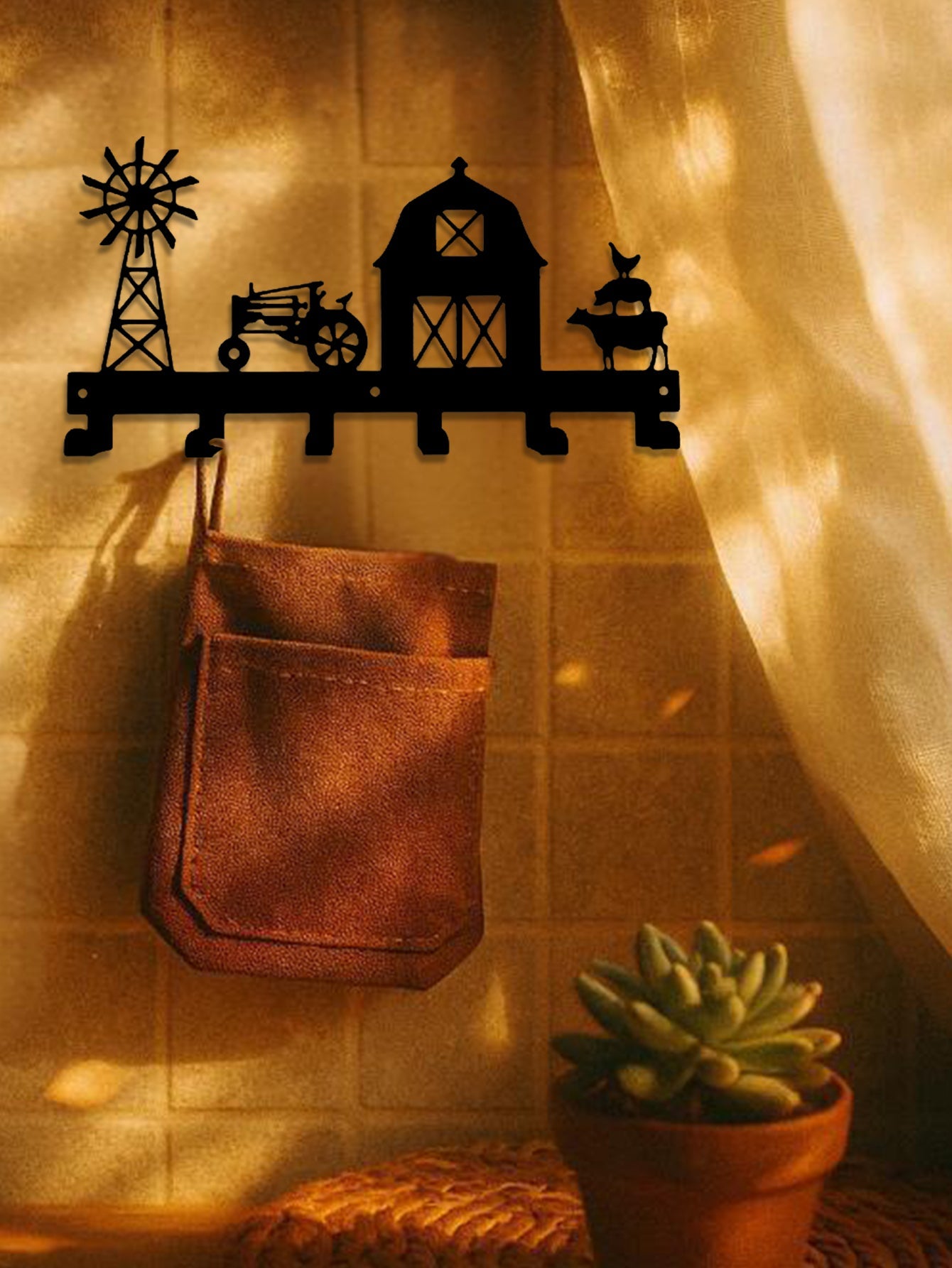 6 - Hook Black Metal Farm Animal Key Rack – Wall Mounted Windmill & Barn Entryway Organizer - goosavvy.com