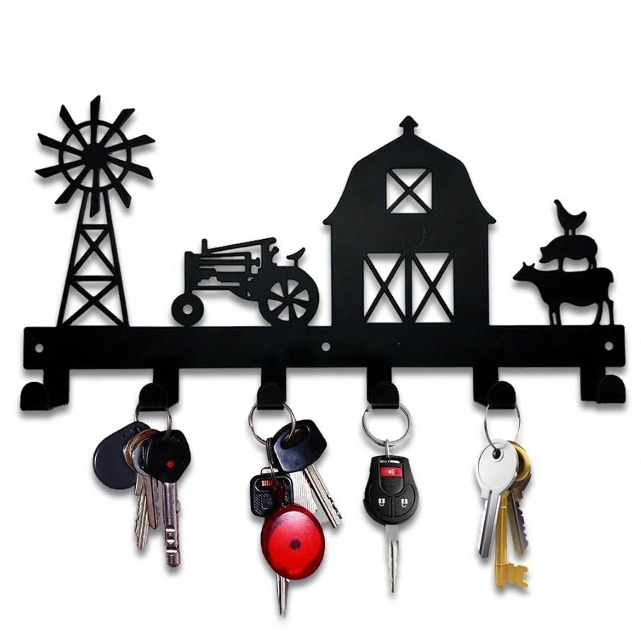 6 - Hook Black Metal Farm Animal Key Rack – Wall Mounted Windmill & Barn Entryway Organizer - goosavvy.com