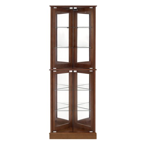 6 - Tier Corner Curio Display Cabinet with Lights & Adjustable Glass Shelves, Walnut Finish - goosavvy.com