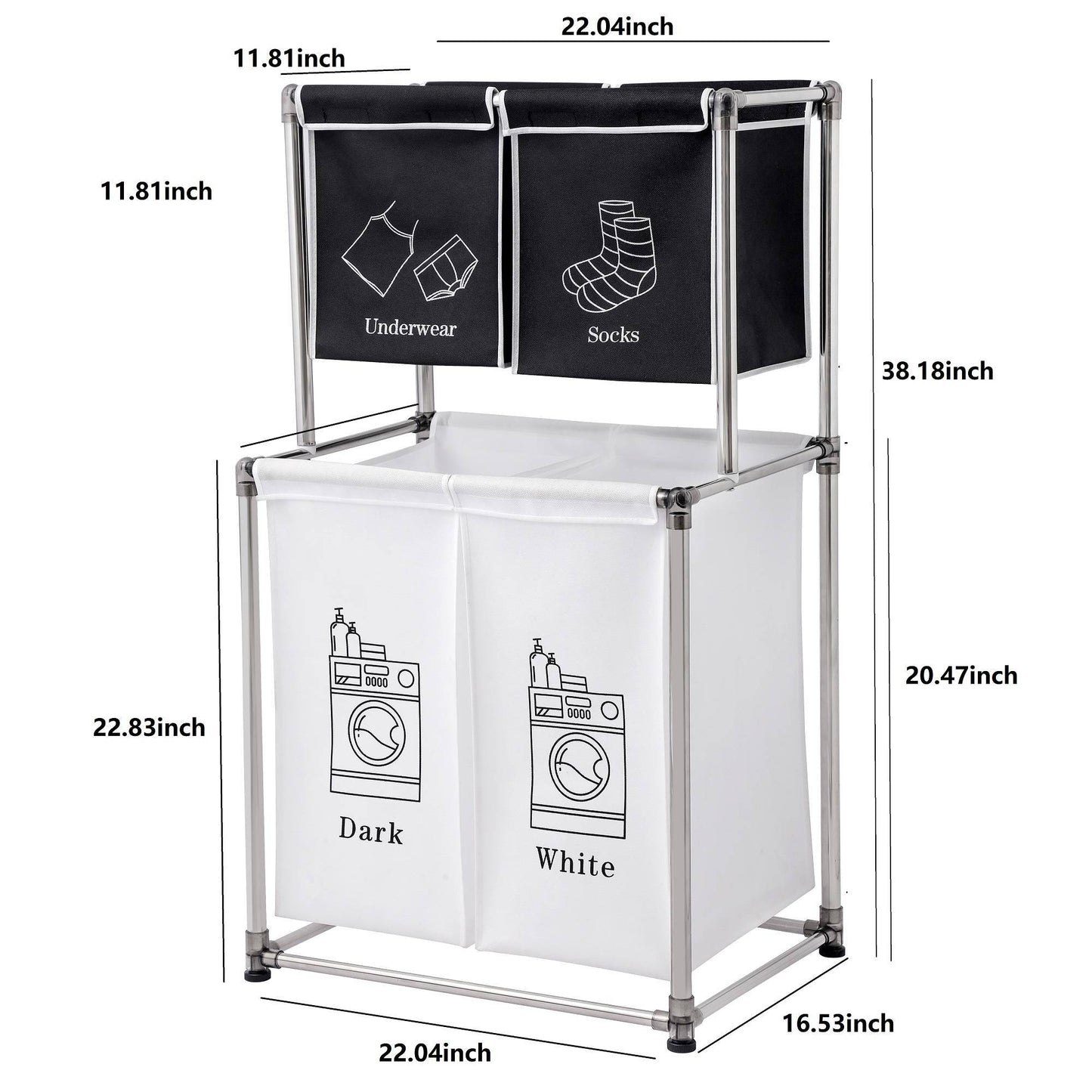 2-Tier Laundry Hamper Sorter with 4 Removable Bags for Easy Organization