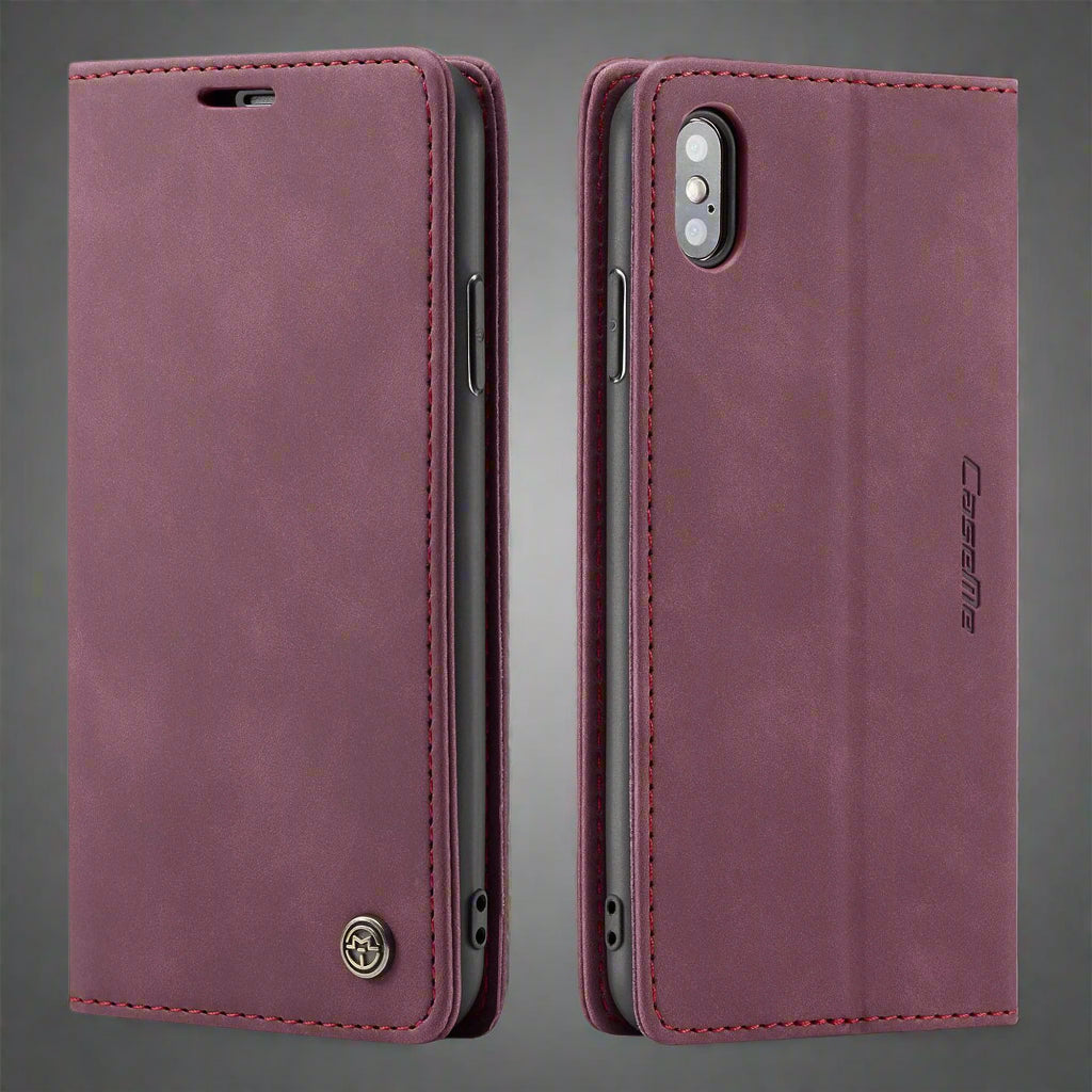 Premium Leather Magnetic Flip Wallet Case | Shockproof Folio Stand Protective Cover for iPhone