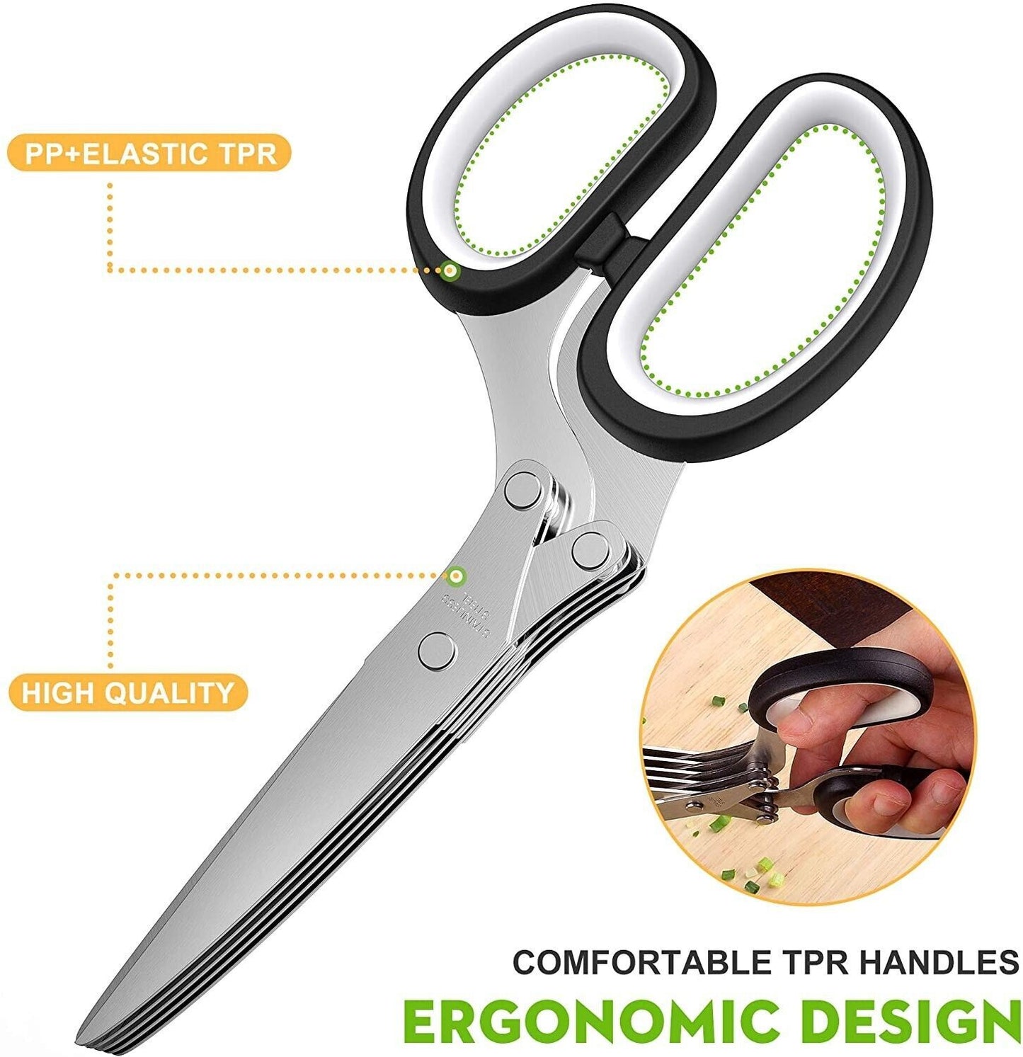 Herb Scissors with 5 Blades With Safety Cover and Cleaning Comb – Stainless Steel Shears for Fast Herb Cutting - goosavvy.com