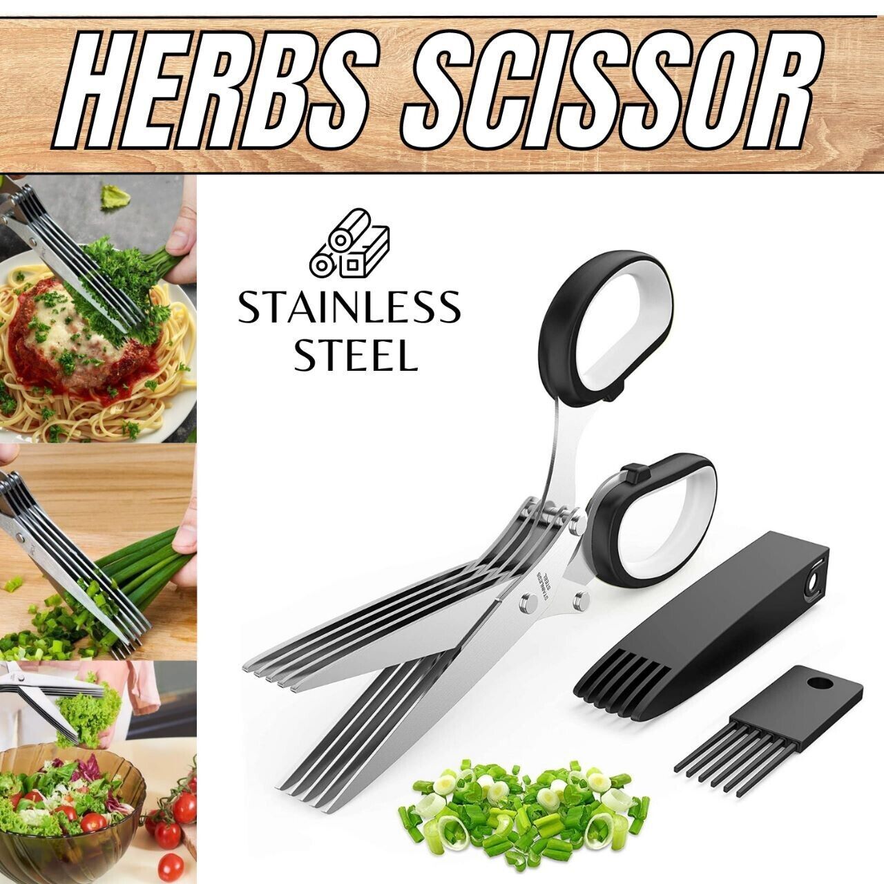 Herb Scissors with 5 Blades With Safety Cover and Cleaning Comb – Stainless Steel Shears for Fast Herb Cutting - goosavvy.com