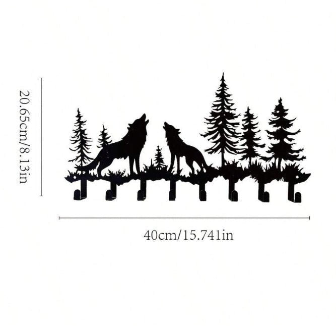 8 - Hook Metal Coat Rack with Two Howling Wolves in Woods Silhouette – Cabin/Nature Themed Decor - goosavvy.com