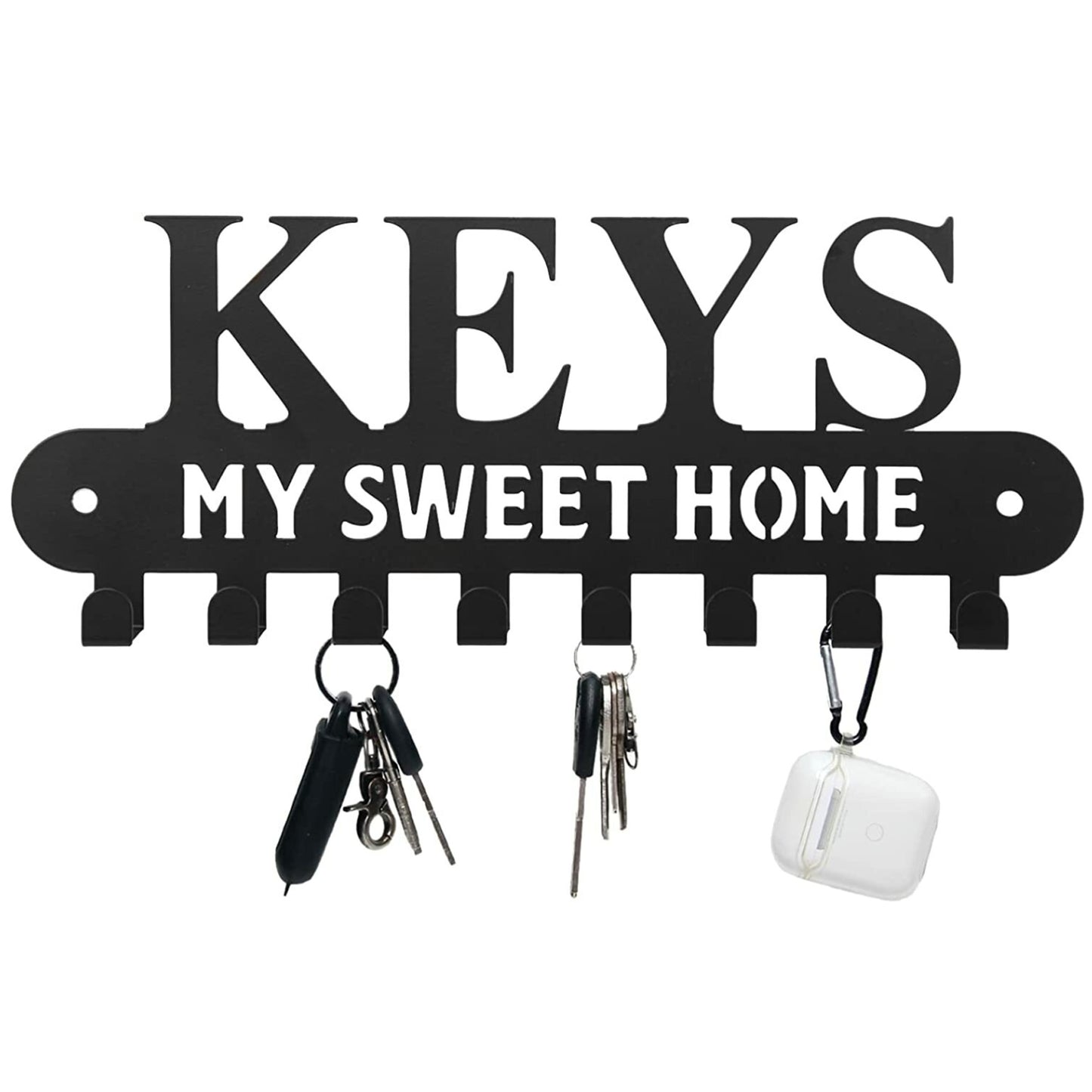 8-hook key holder with 'KEYS MY SWEET HOME' text on a white background