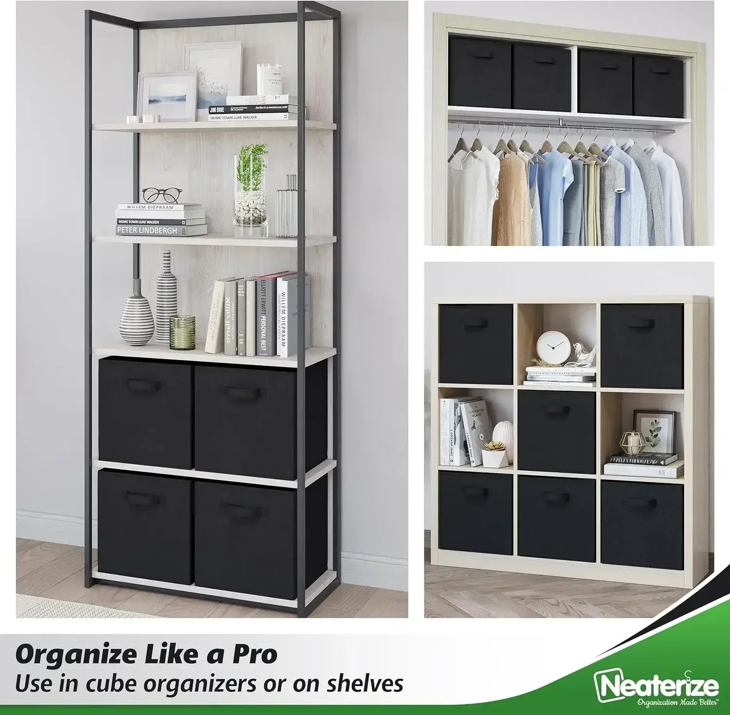 8 - Pack Fabric Storage Cubes for Cube Organizer – 13 Inch Heavy Duty Black Bins with Handles - goosavvy.com