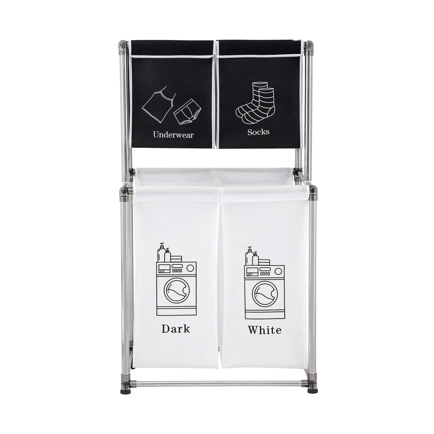 2-Tier Laundry Hamper Sorter with 4 Removable Bags for Easy Organization