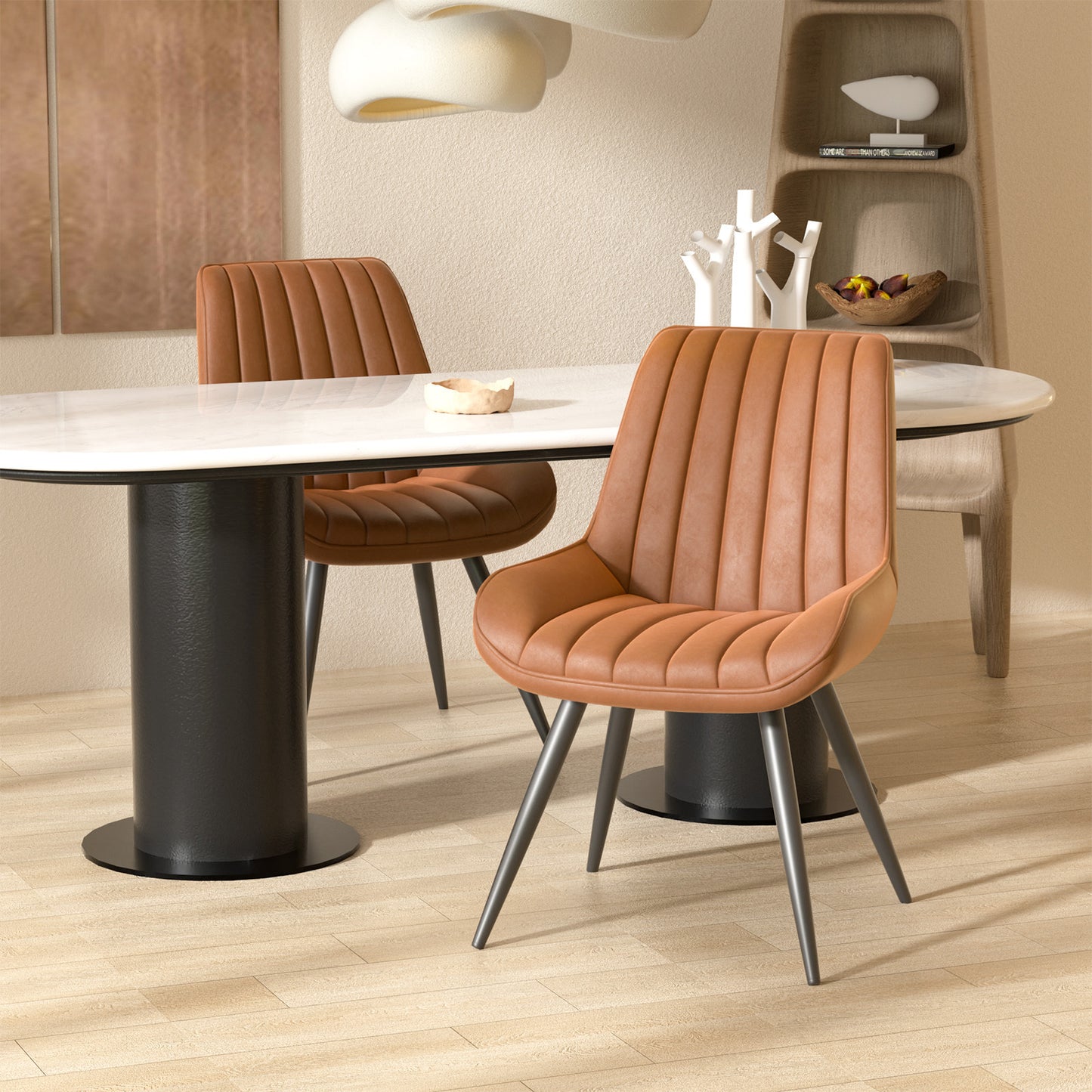 Modern Upholstered Dining Chairs Set of 2 or 4, Comfortable Fabric Kitchen Chairs with Padded Cushions & Sturdy Metal Legs