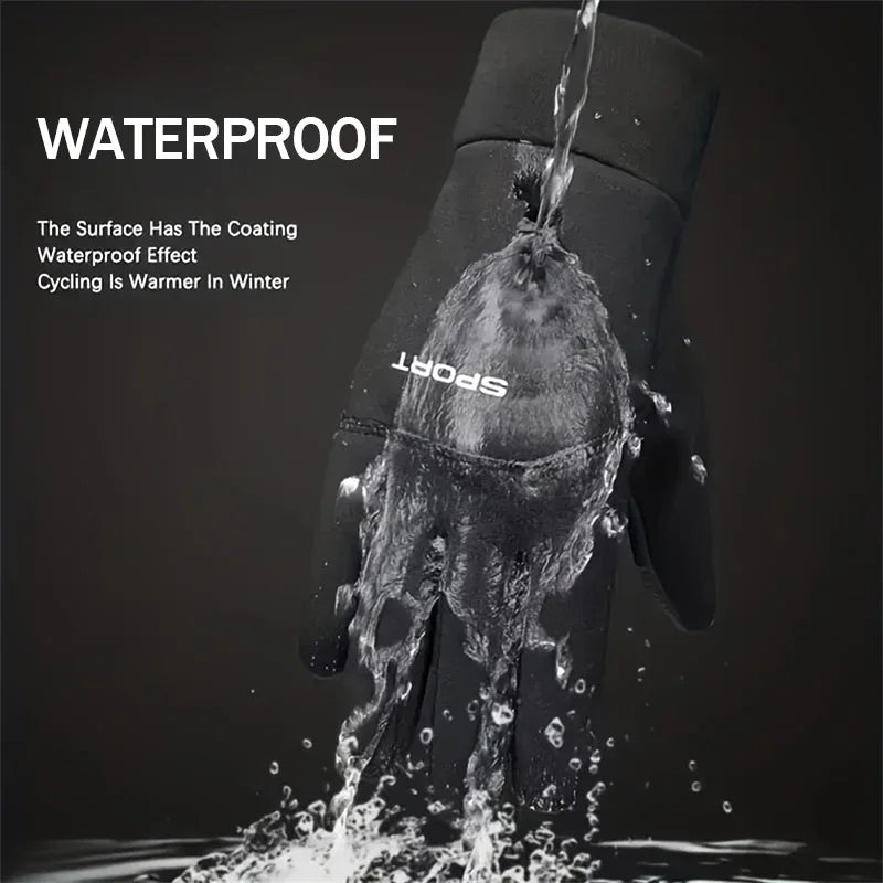 Gloves with waterproof coating being splashed with water on a black background