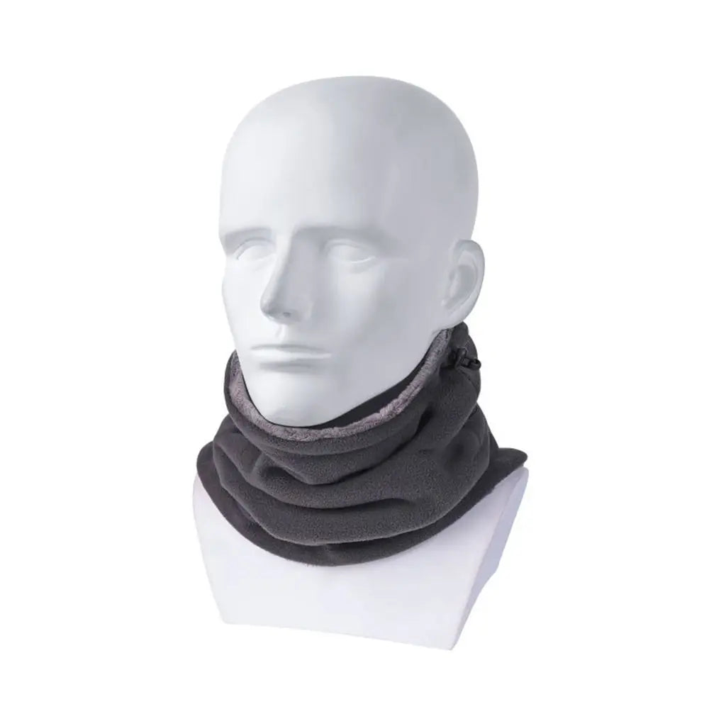 Gray neck gaiter around a mannequin neck against a white background