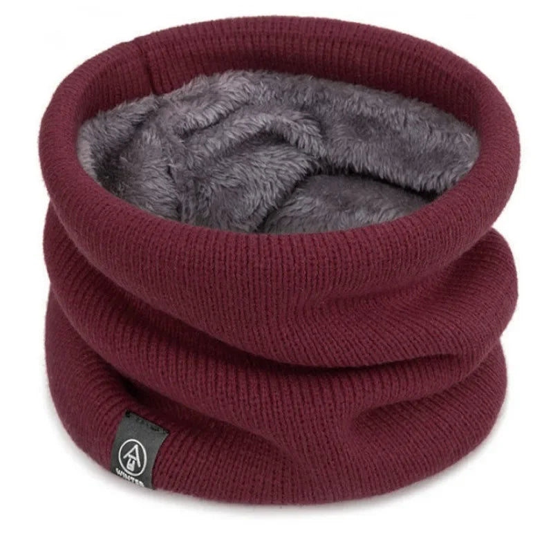 Red knitted fleece lined neck warmer scarf