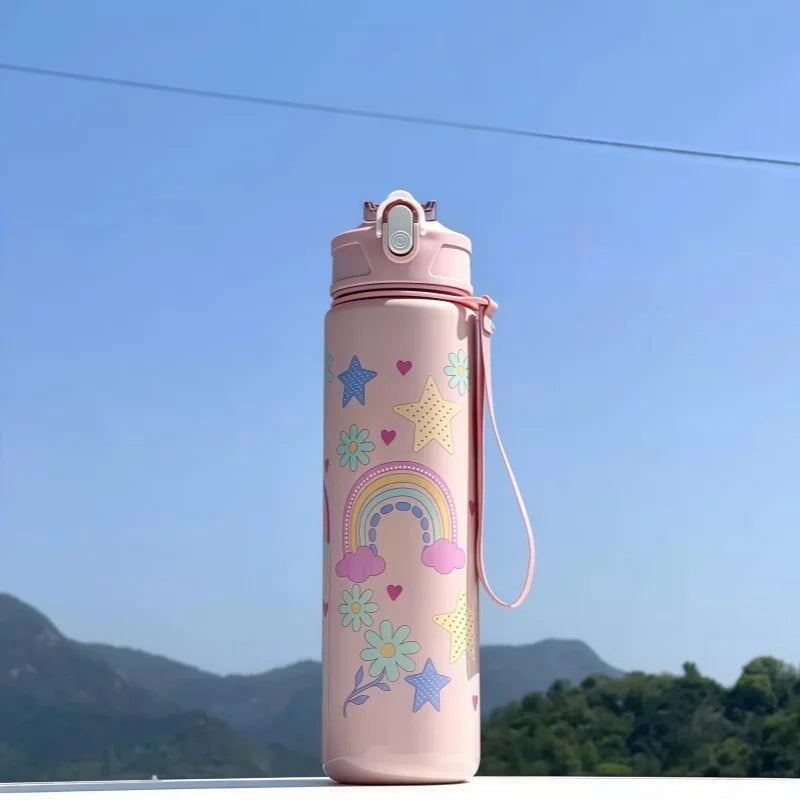 750ml Dinosaur Kids Water Bottle with Silicone Straw – Leakproof Plastic Sippy Cup for Summer