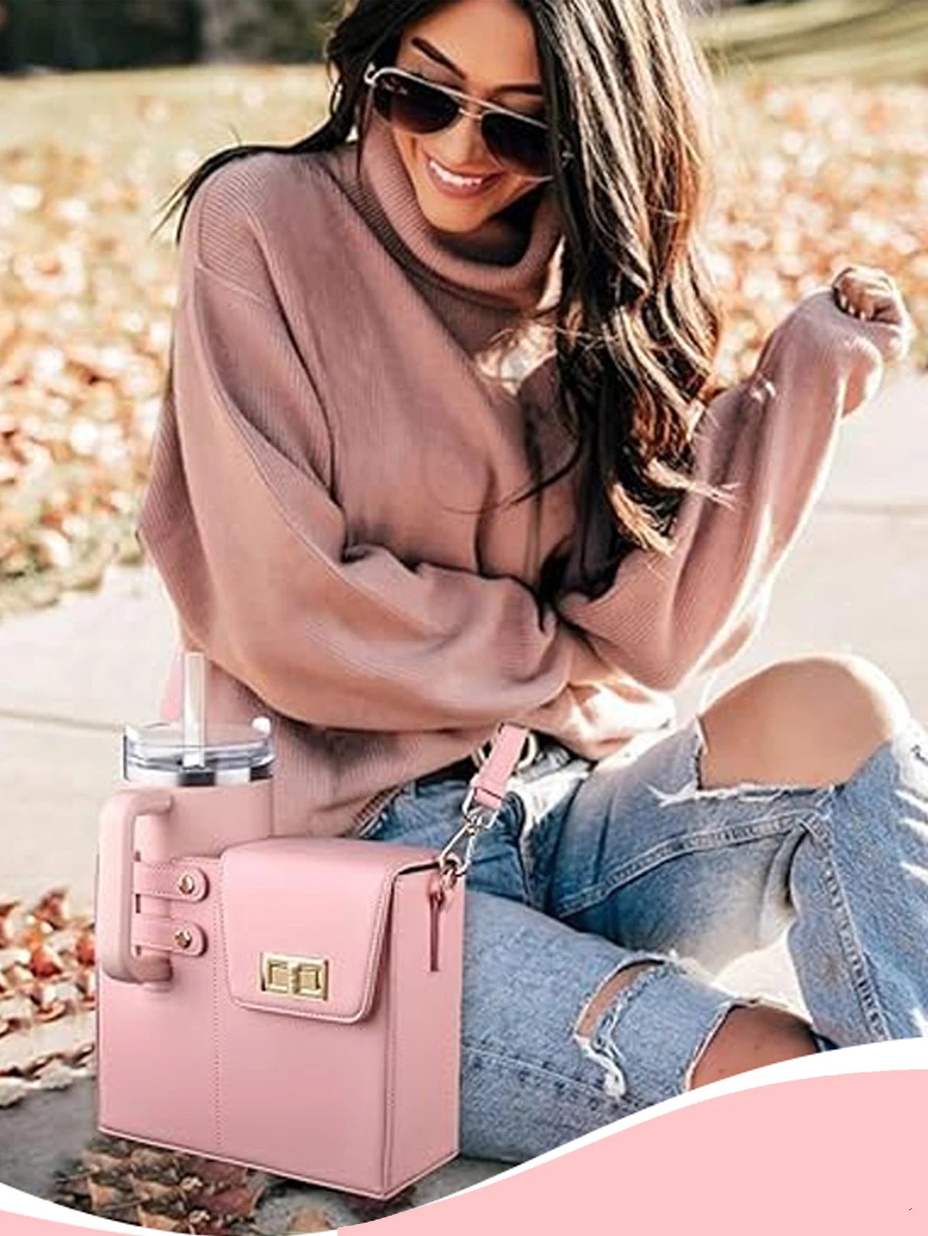 Women's Portable Water Bottle Carrier Bag with Handle Slot – Stylish Crossbody Purse & Drink Holder