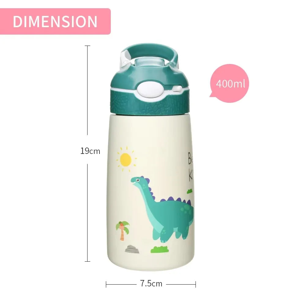 400ML Kids Water Bottle – Cartoon Animal Thermos with Duck Straw, 316 Stainless Steel Vacuum Flask
