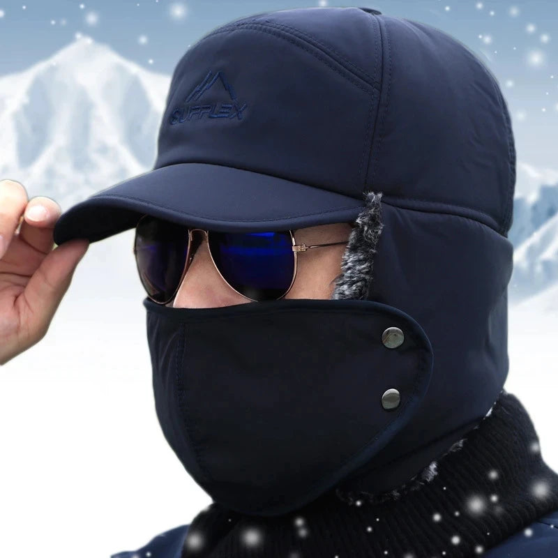 2024 Solid Color Winter Hat with Ear Flaps and Removable Face Covering – Warm, Stylish, and Unisex Cold Weather Gear