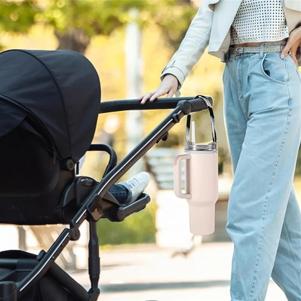 Soft Silicone Ribbed Tumbler Handle Strap – Portable Carrier Sling for 8-40oz Water Bottles