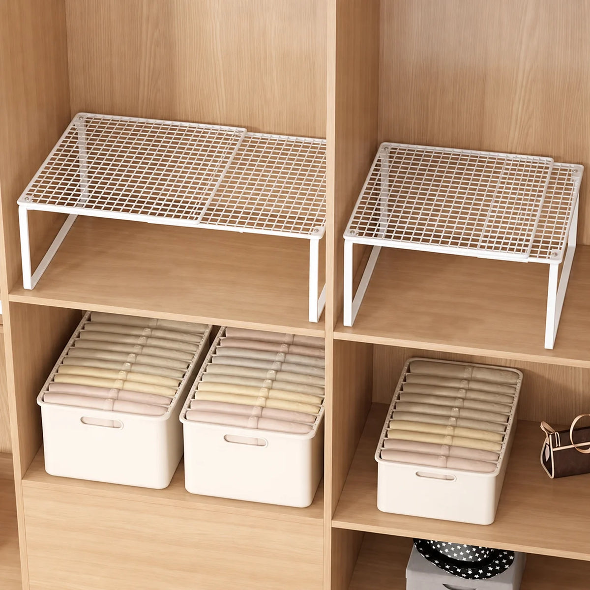 Expandable Metal Closet Shelf Organizer – Stackable, Black or White